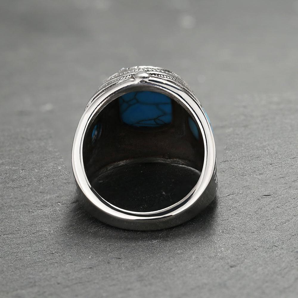 Vintage Turquoise Stainless Steel Stone Ring - Viking Jewelry - Urcsilver