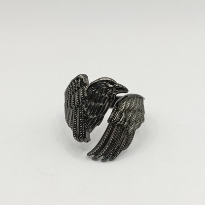 Vintage dark black crow open adjustable ring
