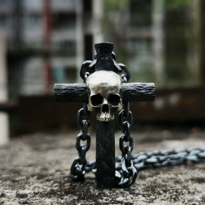 Skeleton Stake Cross Necklace