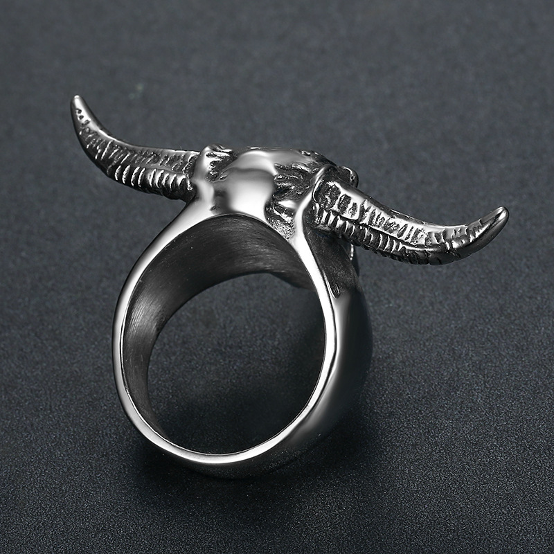 Vintage titanium steel polished horn ring