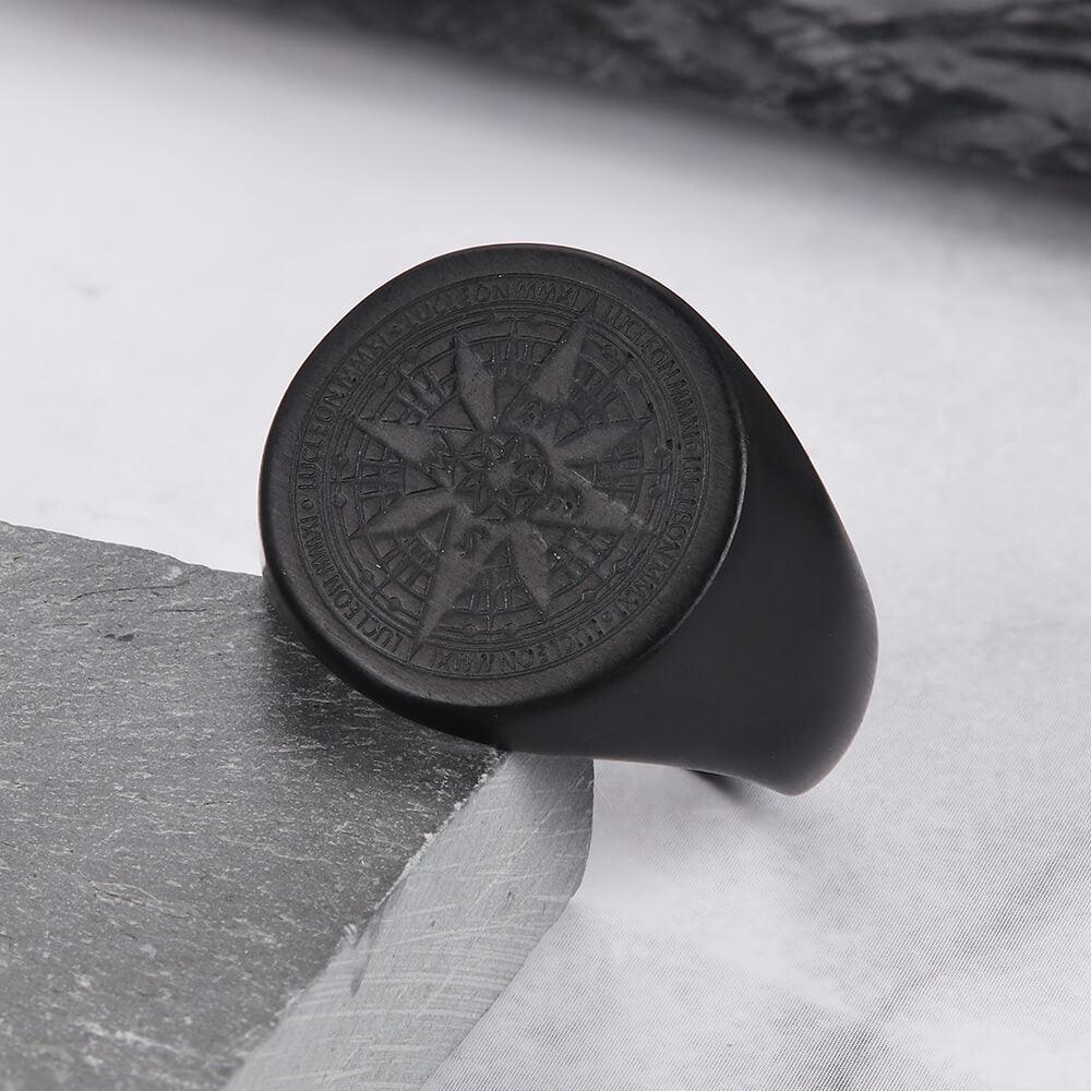Crafted Compass Stainless Steel Men's Ring - Viking Jewelry - Urcsilver