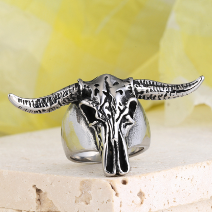 Vintage titanium steel polished horn ring