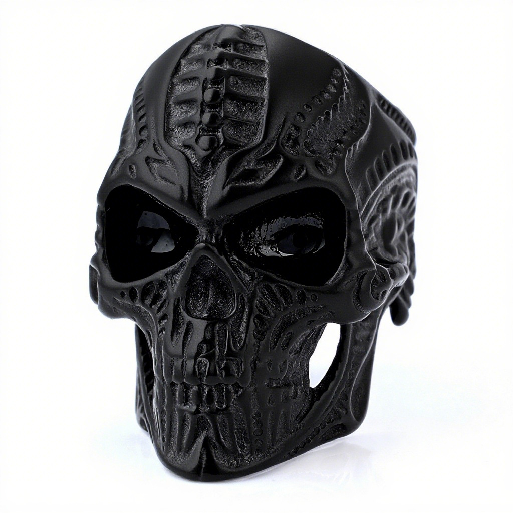 Biker-style carved skull ring