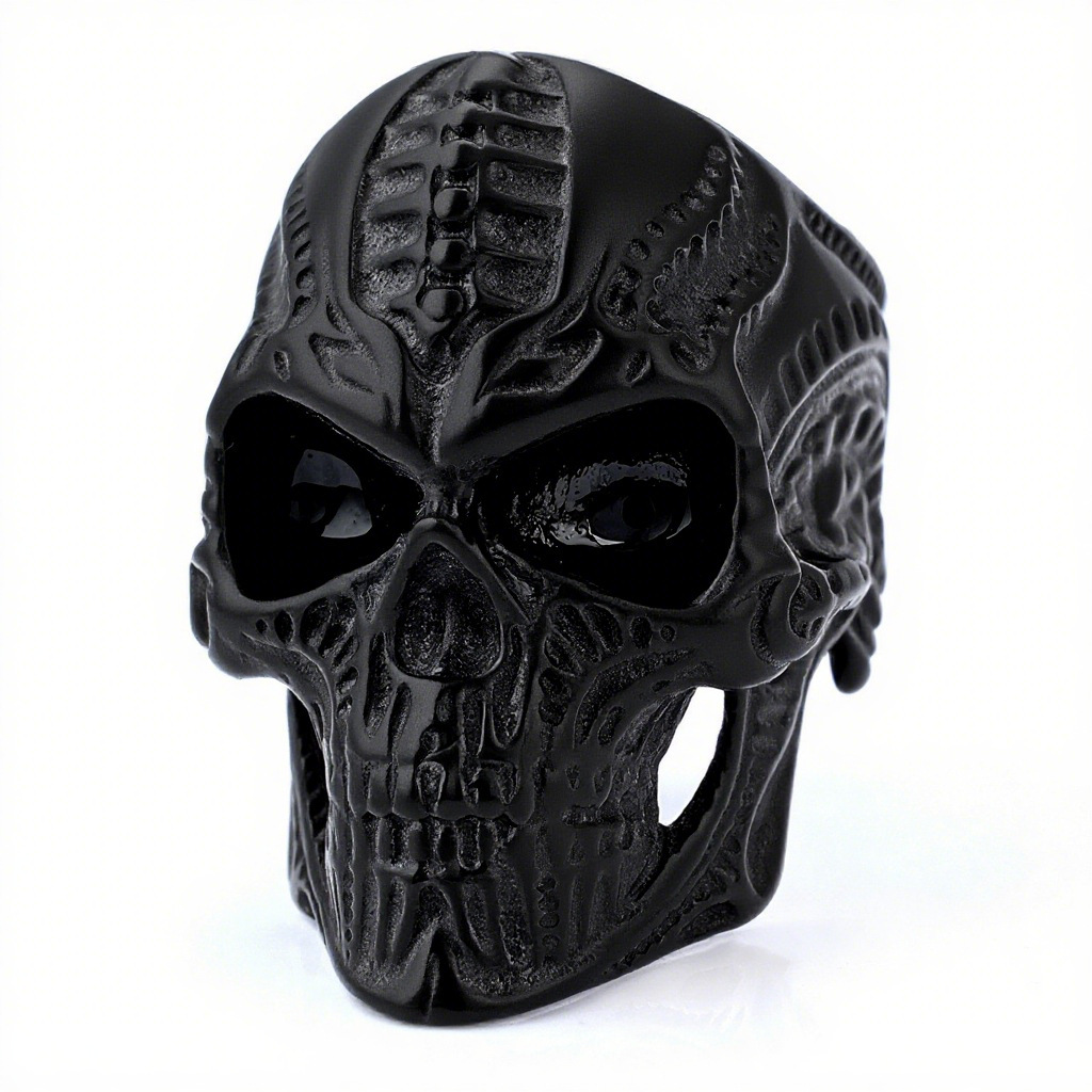 Biker-style carved skull ring