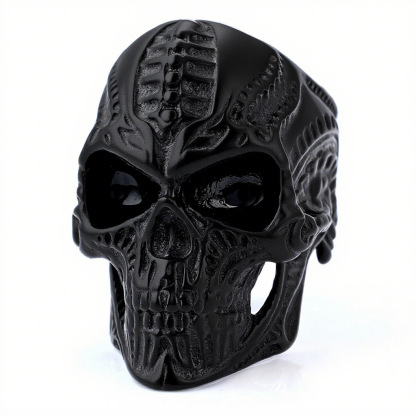 Biker-style carved skull ring