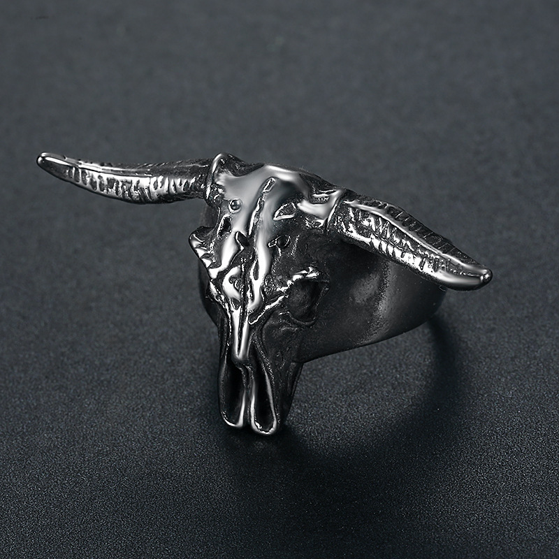 Vintage titanium steel polished horn ring