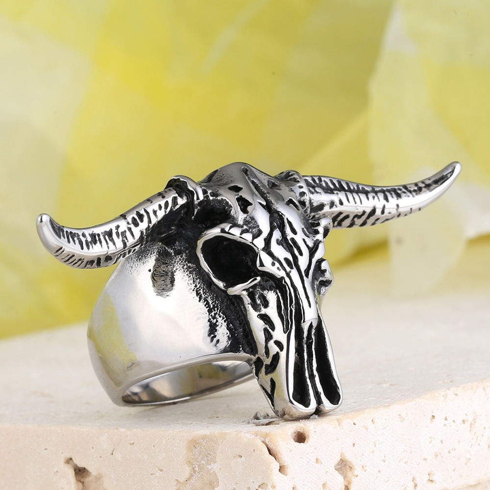 Vintage titanium steel polished horn ring
