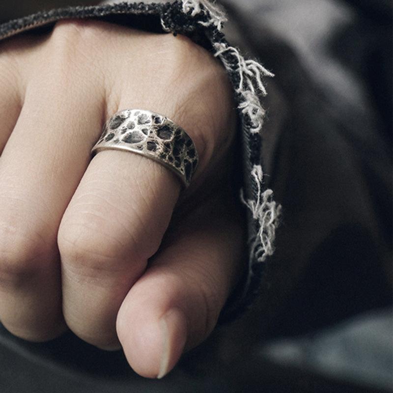 925 Silver Vintage Bump Broad Faceted Ring - Viking Jewelry - Urcsilver