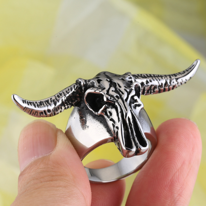 Vintage titanium steel polished horn ring