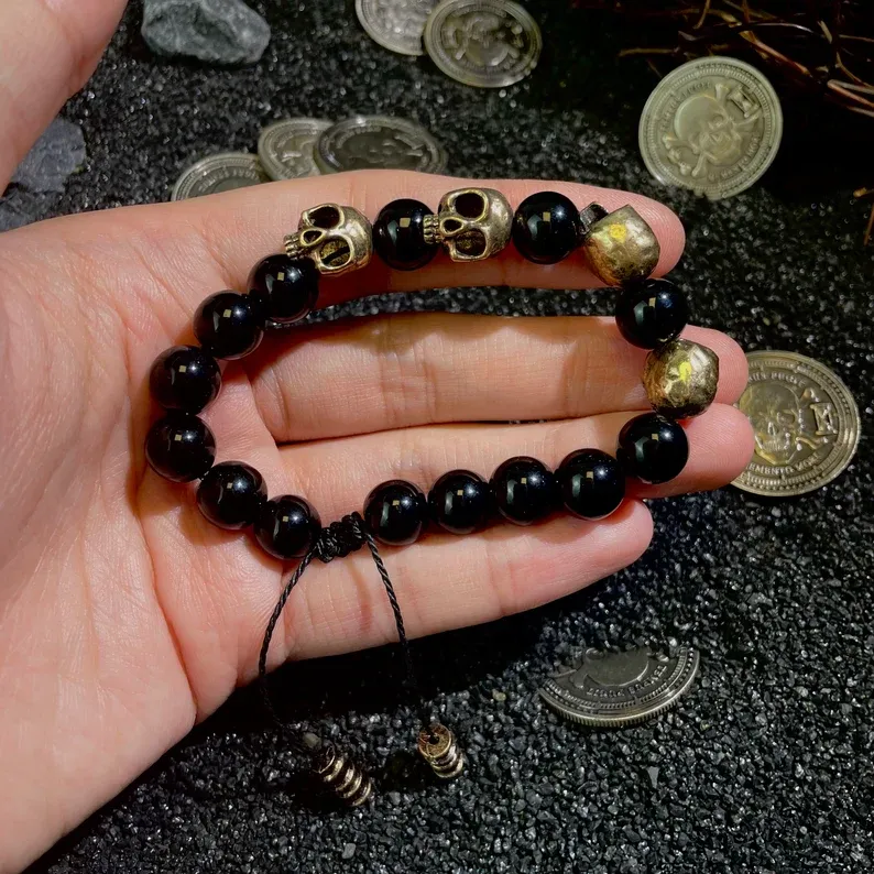 Agate skull bracelet