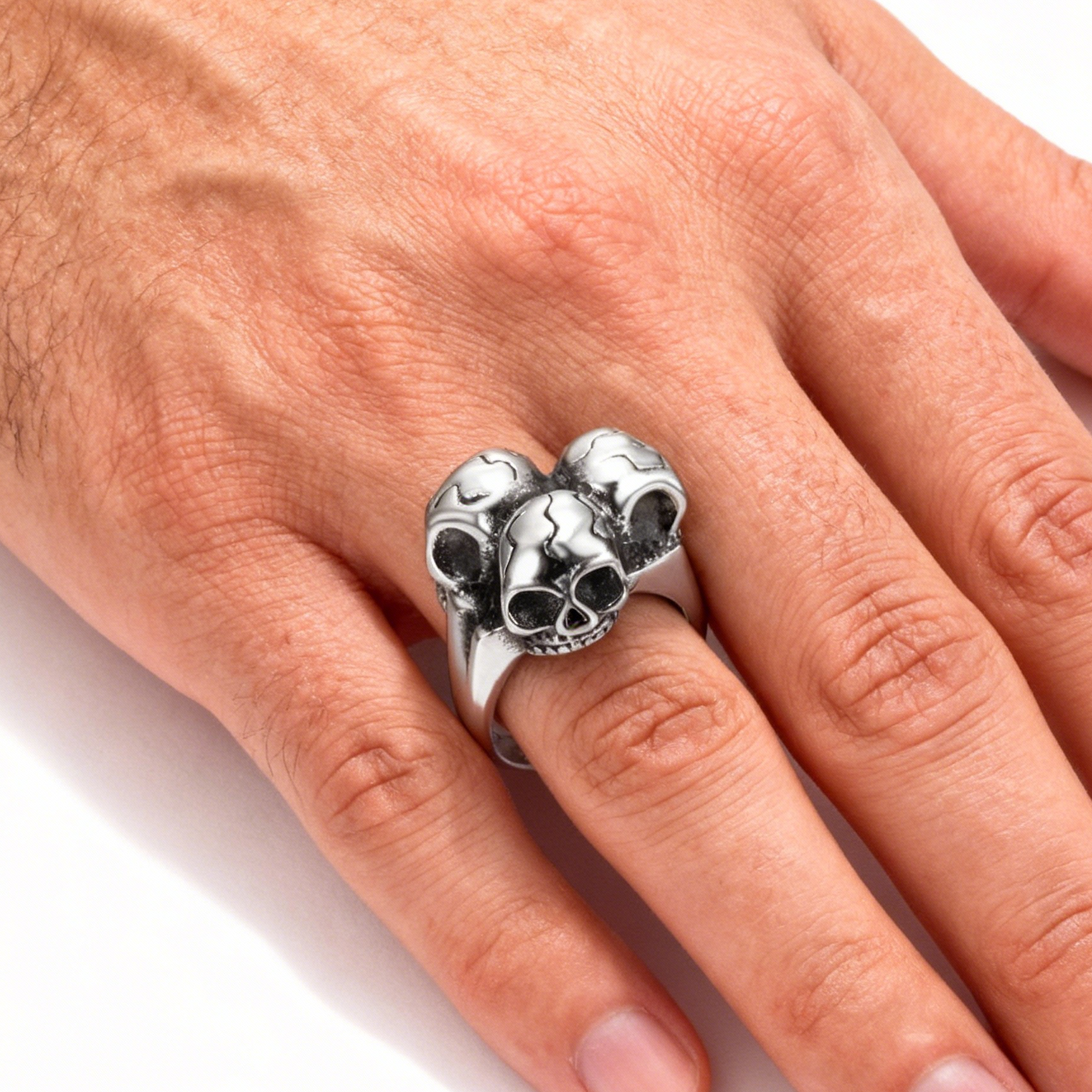 925 Sterling Silver The Three-Skull Rebel Ring 