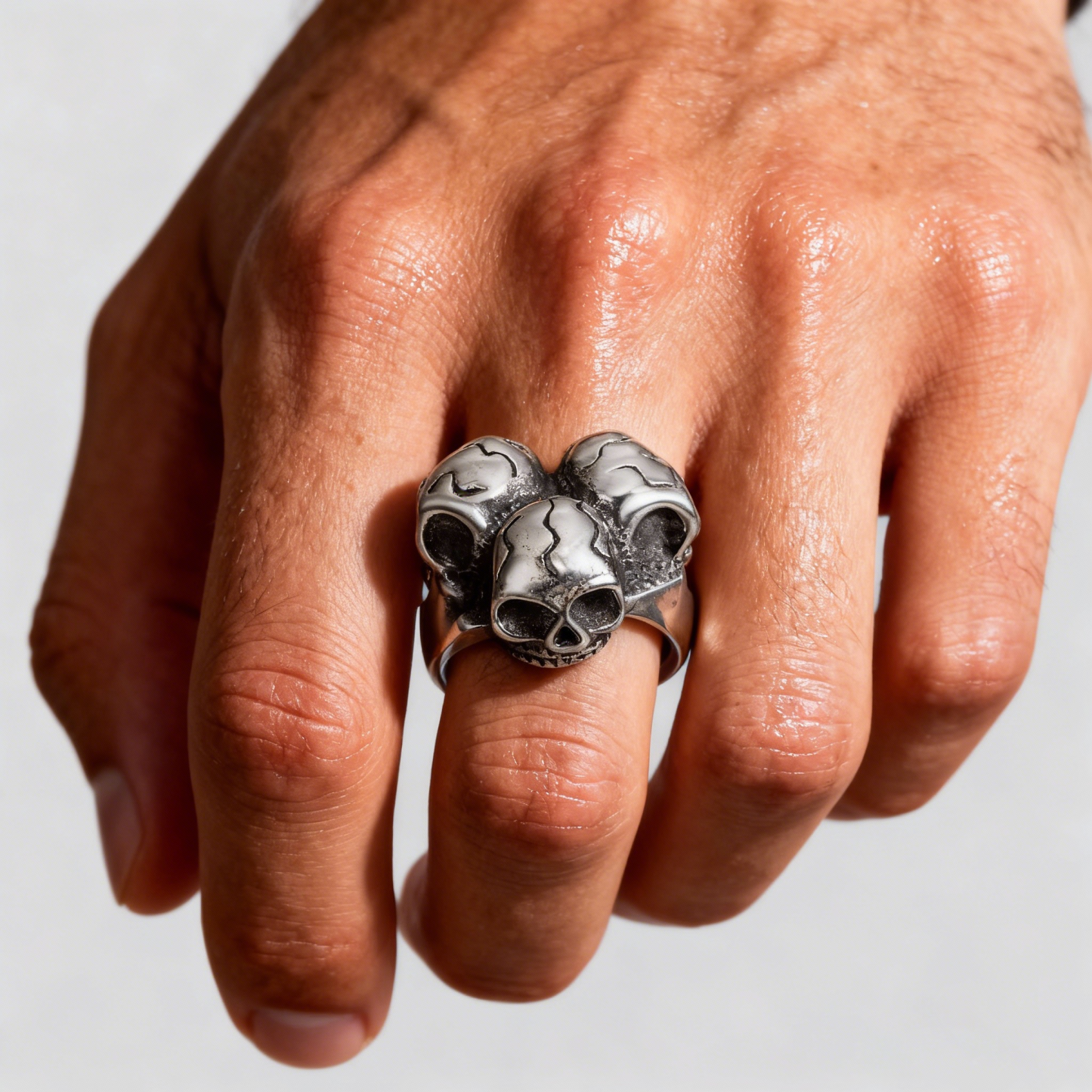 925 Sterling Silver The Three-Skull Rebel Ring 