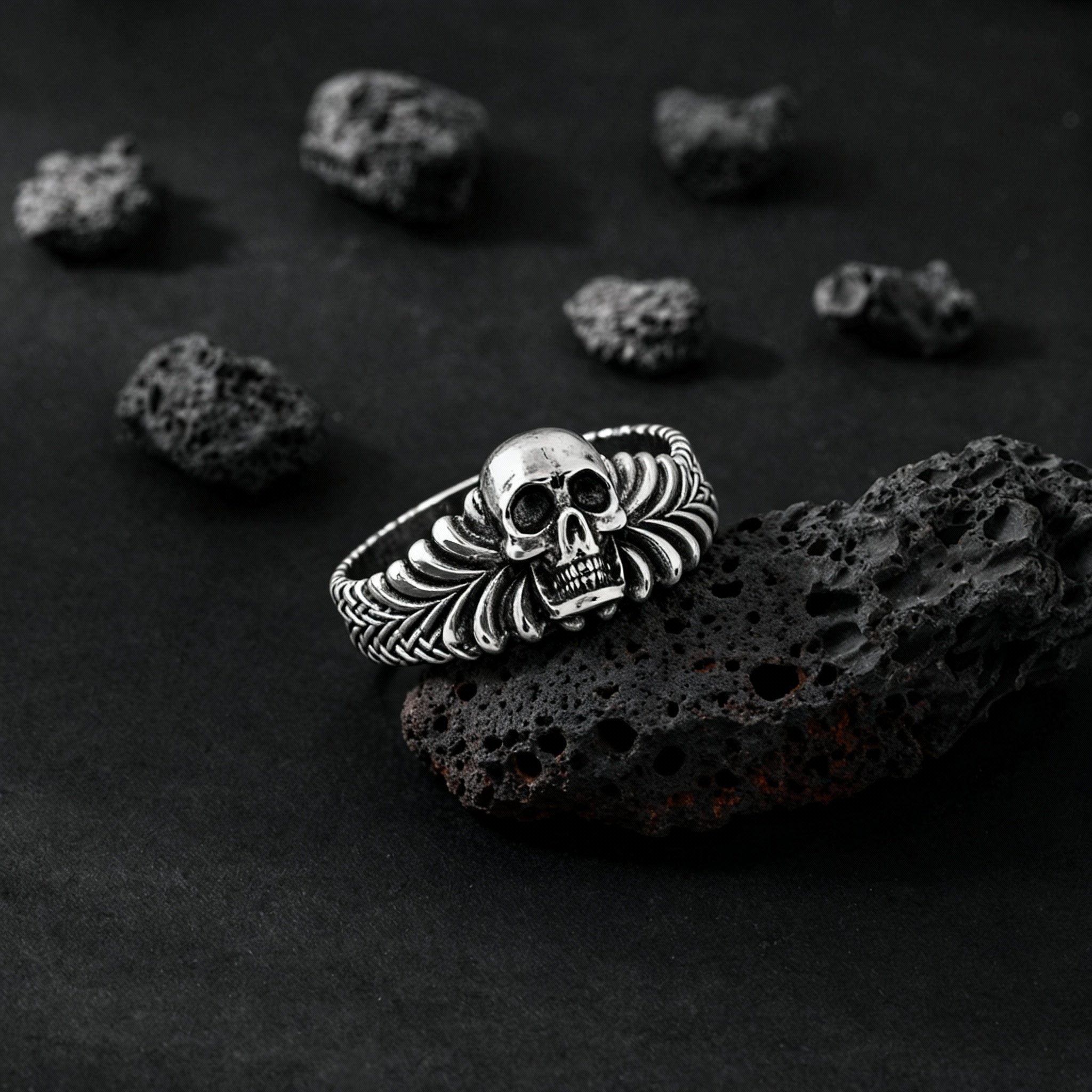 925 Sterling Silver Skull Relief Ring