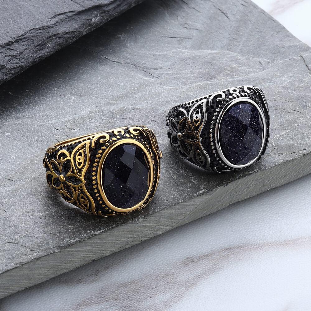 Pattern Tiger's Eye Men's Gemstone Ring - Viking Jewelry - Urcsilver