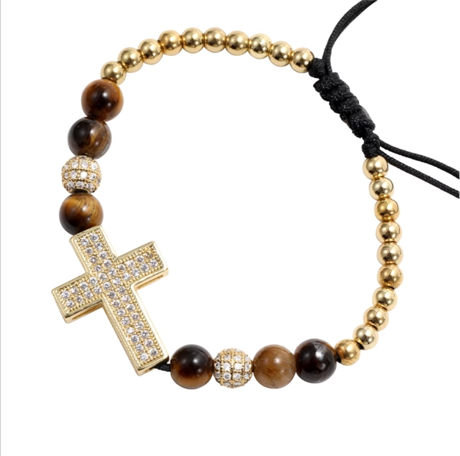 Cross gold bead bracelet