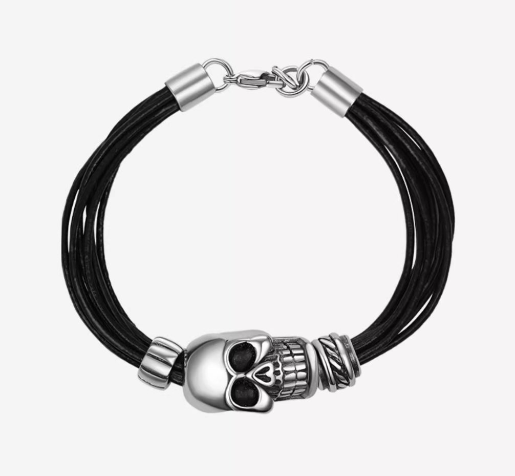 Punk skull leather bracelet