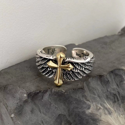 Cross Wings Men's Open Ring