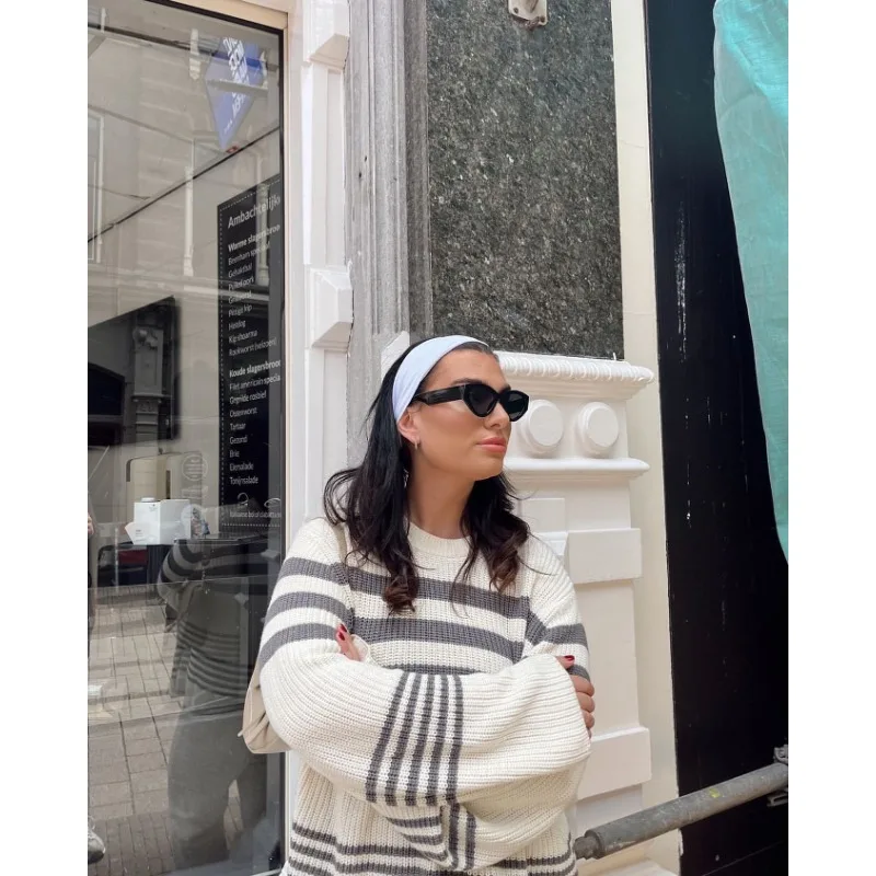 Ootddress Striped Casual Knitwear Top Female Loose Autumn 2025 High Waist Contrast Knit Sweater Slim Patchwork Streetwear Pullover 24 Ootddress Striped Casual Knitwear Top Female Loose Autumn 2025 High Waist Contrast Knit Sweater Slim Patchwork Streetwear Pullover