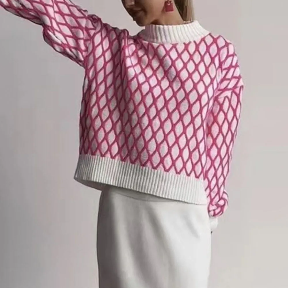 Ootddress Striped Knitted Sweater Women Trendy Slim Loose Turtleneck Women's Tops Autumn Sport Casual Pullover Woman High Neck 2025