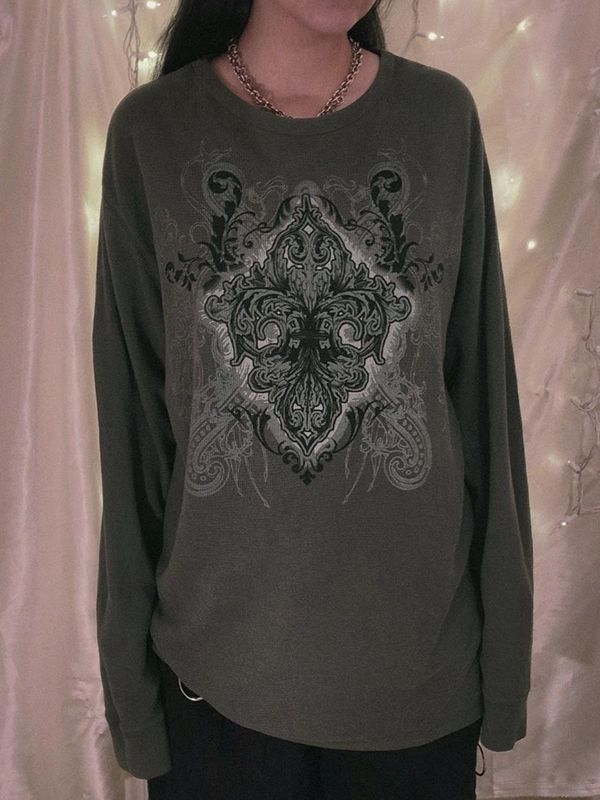 Vintage Print Oversized Long Sleeve Tee
