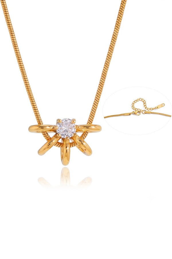 Stylish Affordable-Luxury Stainless Steel and Zircon Stud Earrings and Necklace