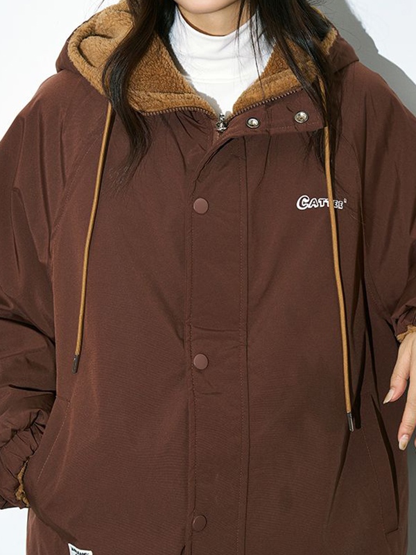 Reversible Lambswool Hooded Drawstring Embroidered Jacket