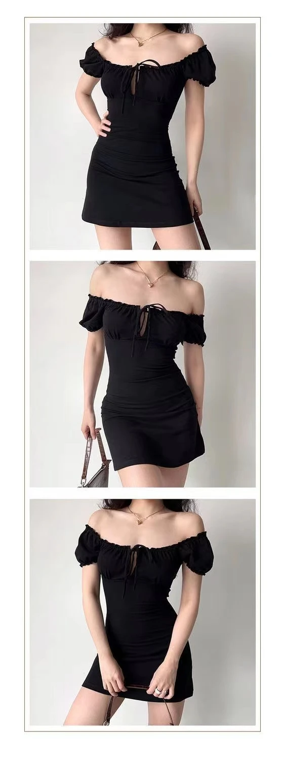 Summer Sexy Mini Dress Women Short Sleeved Lace up Hollow Casual Backless Folds Bodycon Black Dress Party Elegant A-LINE Dresses