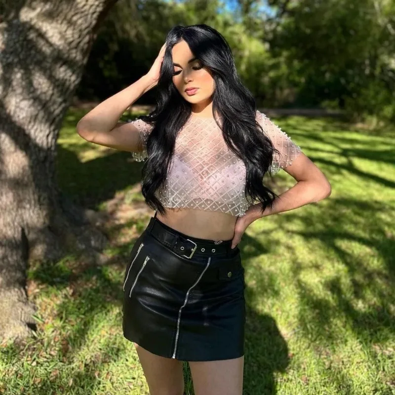 Ootddress Mesh Splice Sequins Cover-up Women Sexy See Through Short Sleeve Crop Tops Ladies 2025 Party Beach Shirts Cover Up Femme