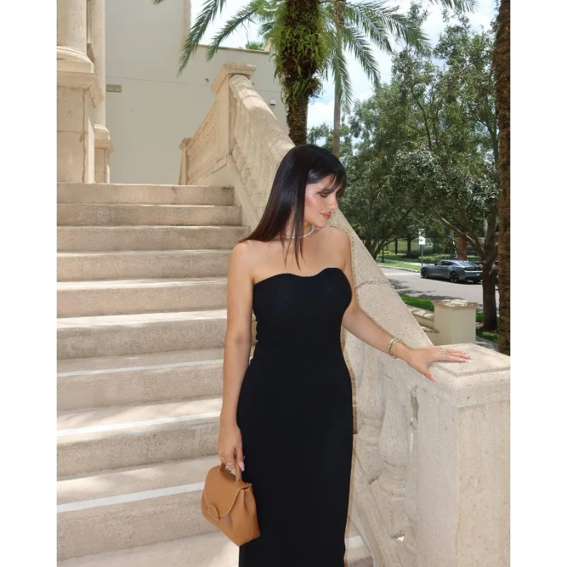 Ootddress Backless Slim Fashion Maxi Dress Knit Women Off-Shoulder High Waist Solid Elegant Party Dress Knitwear Female Sexy Dress