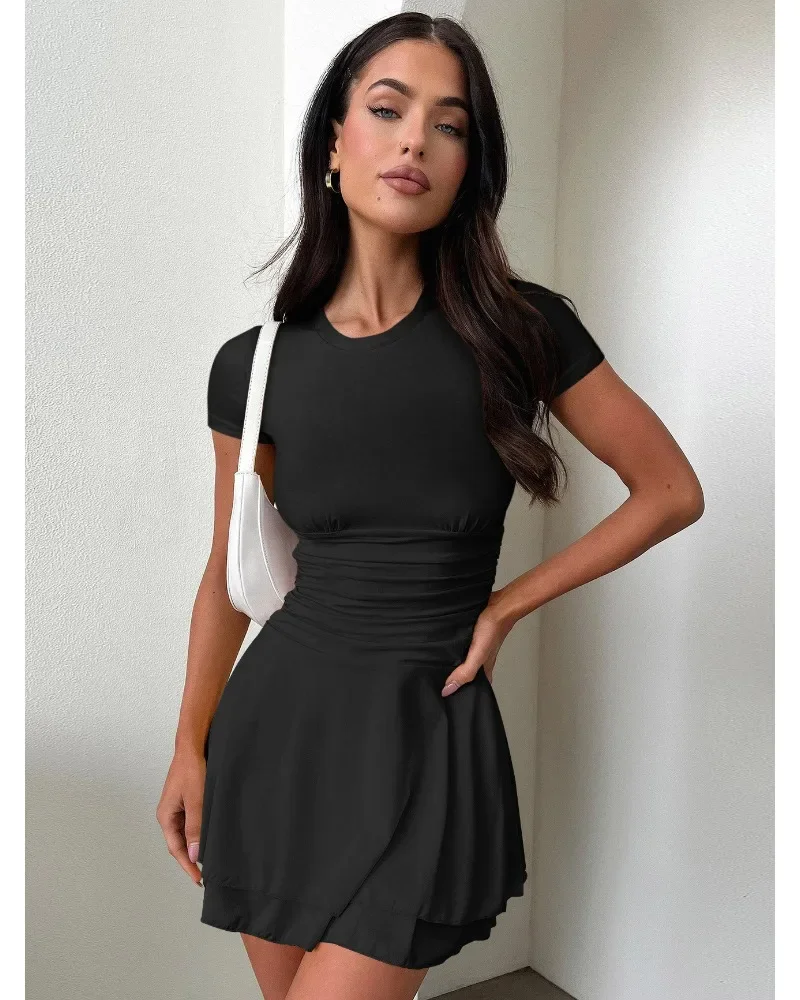Ootddress Fashion Folds Ruffled Mini Dress For Women Summer New Solid Color Short Sleeves Female Clubs Party Sexy Slim Fit Dress 22 Ootddress Fashion Folds Ruffled Mini Dress For Women Summer New Solid Color Short Sleeves Female Clubs Party Sexy Slim Fit Dress
