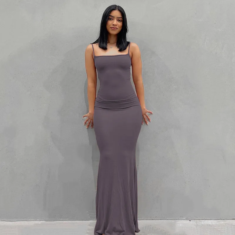 Dresses For Women 2025 Sexy Spaghetti Strap Black Long Dress Evening Y2k Sleeveless Solid Skinny Bodycon Maxi Vestidos