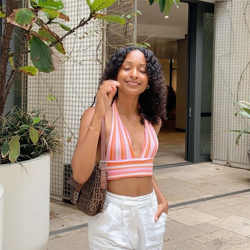 Ootddress 2025 Summer New Stripe Tank Top Women Sexy V-Neck Halter Bandage Crop Top Y2K Backless Party Beach Streetwear DIY Clothing 17 Ootddress 2025 Summer New Stripe Tank Top Women Sexy V-Neck Halter Bandage Crop Top Y2K Backless Party Beach Streetwear DIY Clothing