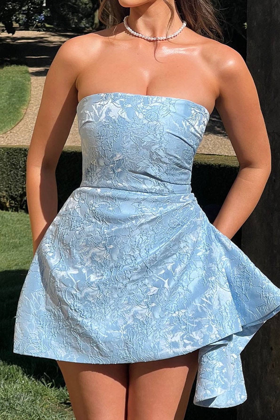Strapless Jacquard Structured Mini Dress