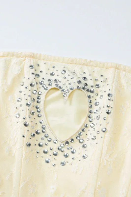 Lace Heart Cutout Rhinestone Trim Strapless Corset Mini Dress