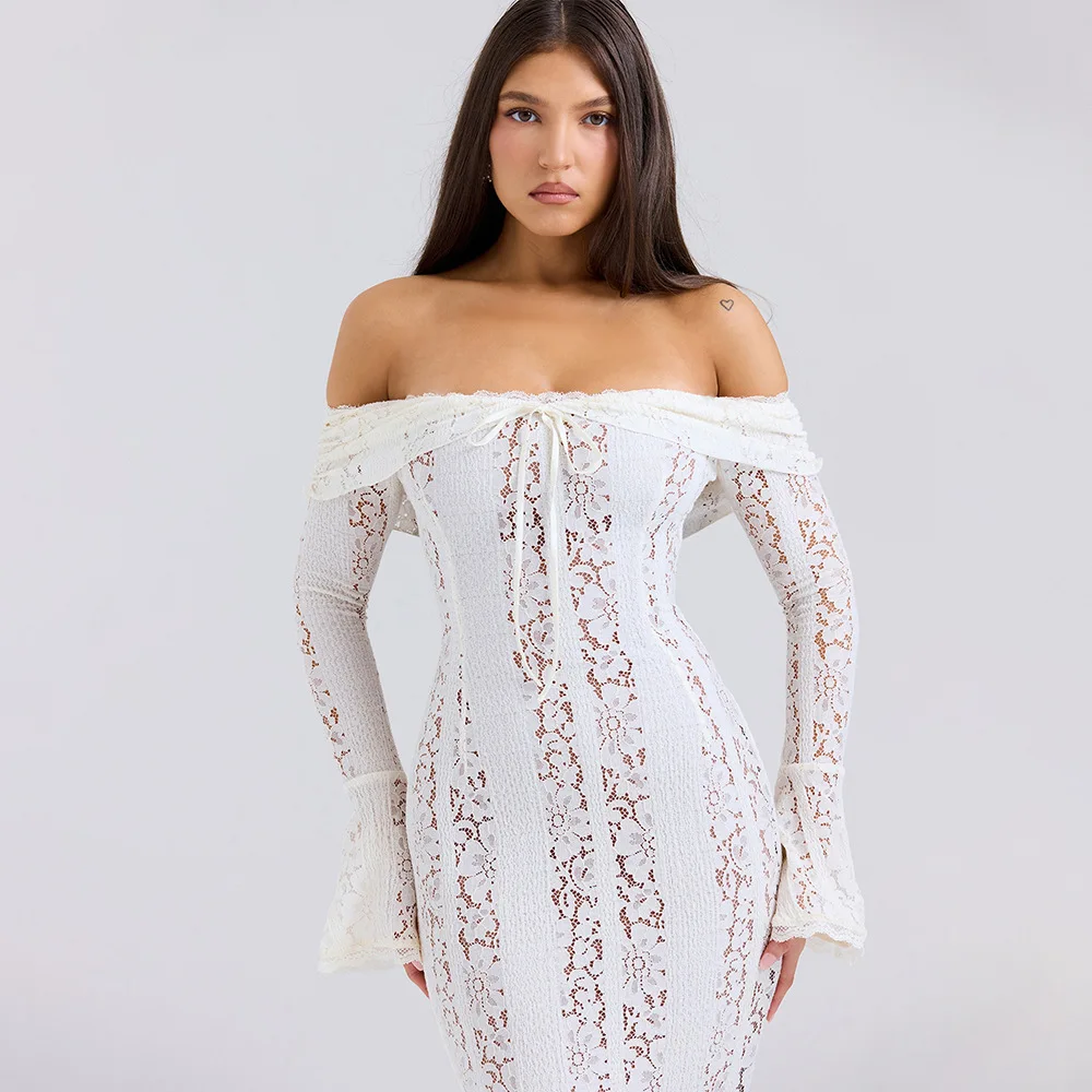 Ootddress Autumn/Winter Fashion Sexy Lace Tight Dress Women 2025 New Strapless Lace High Waist Tailored Dress Party Evening Dress