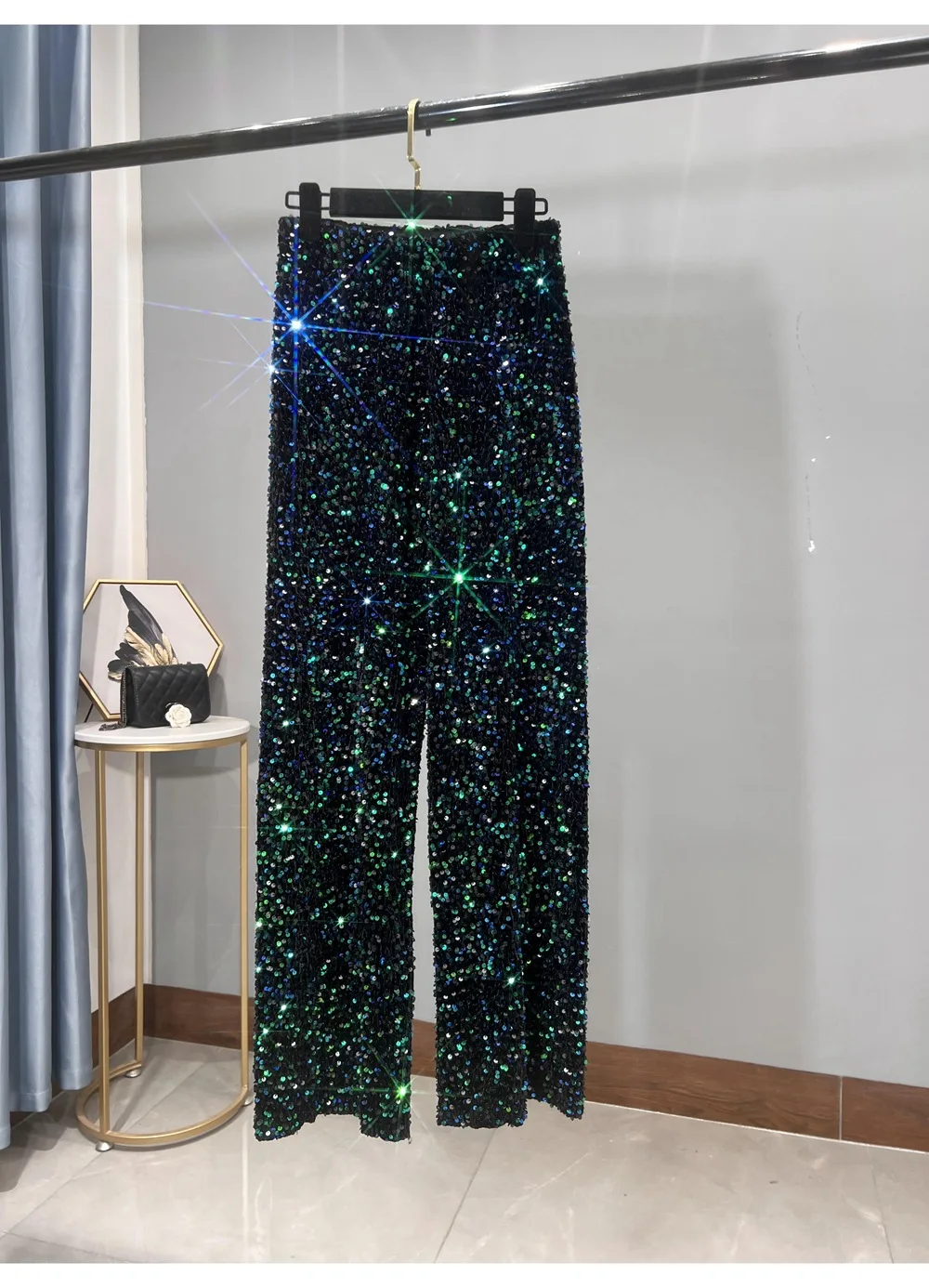 Ootddress Casual Sequin For Women Straight Legg Trousers High Waist Glitter Streetwear Fashion Solid Slim Wide Leg Women's Y2K Pants