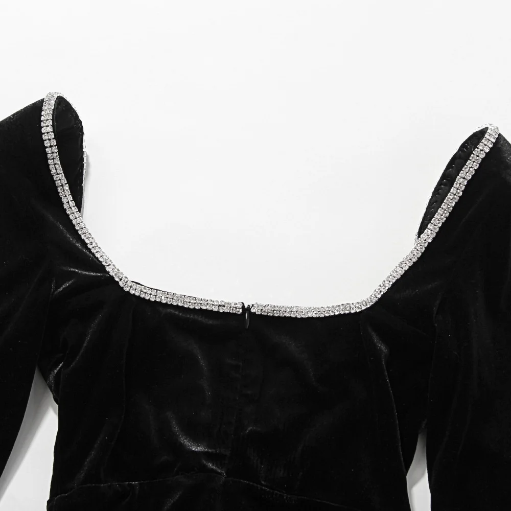 Ootddress Sexy Deep V Wrapped Hip Velvet Backless Women's Dress Long Sleeve High Waist Temperament Mini Dress Party Club Clothing