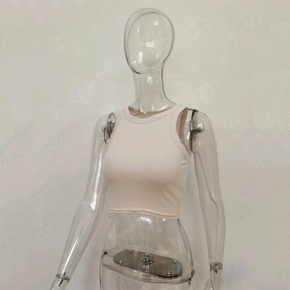 Ootddress Summer Cotton Sleeveless Vest For Women White Top Knit Ribbed Casual Tank Tops Female High Streetwear Cropped Top Camis