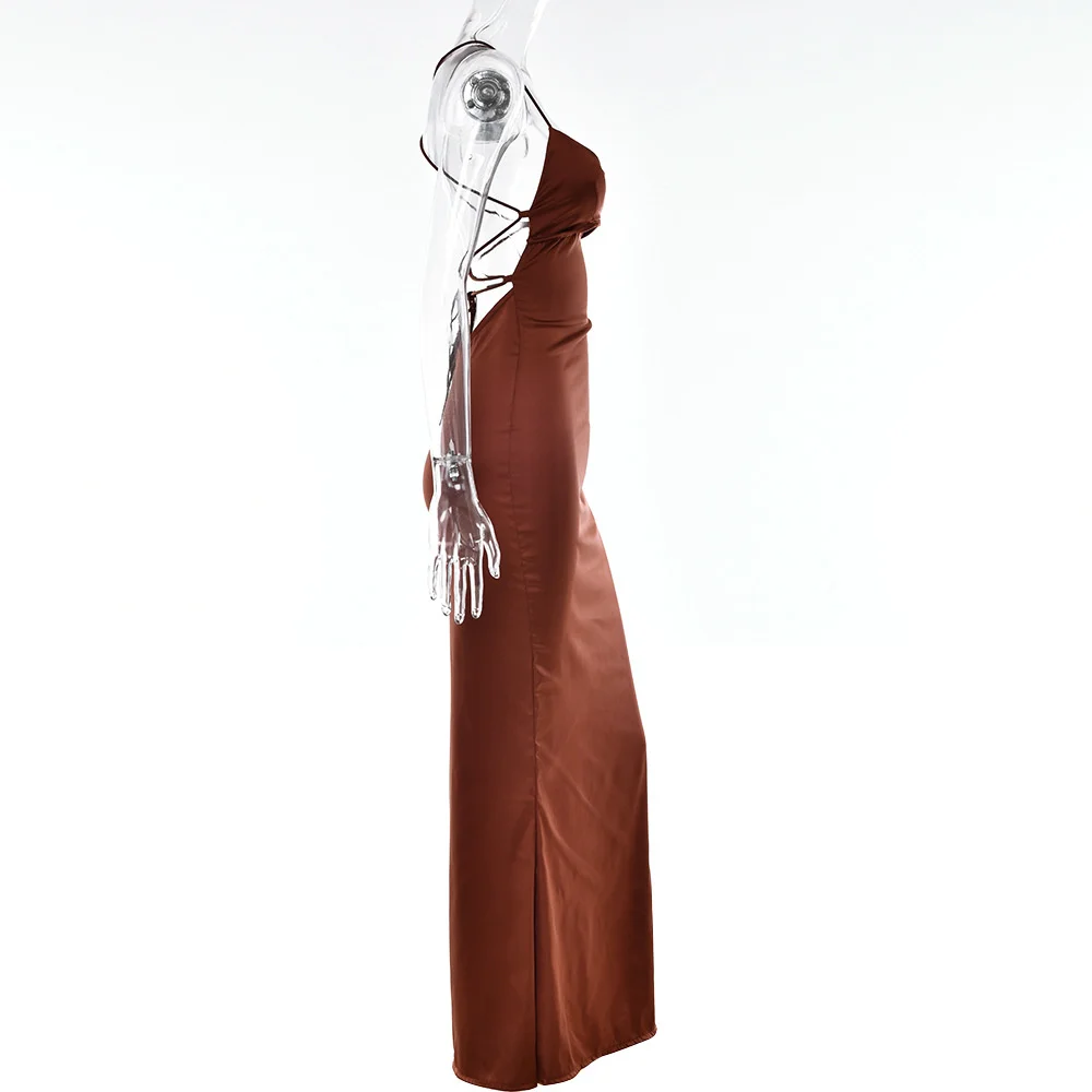 Ootddress Satin Backless Maxi Dress For Women 2025 Autumn New Spaghetti Strap Sleeveless Bodycon Long Dress Vestido Clubwear