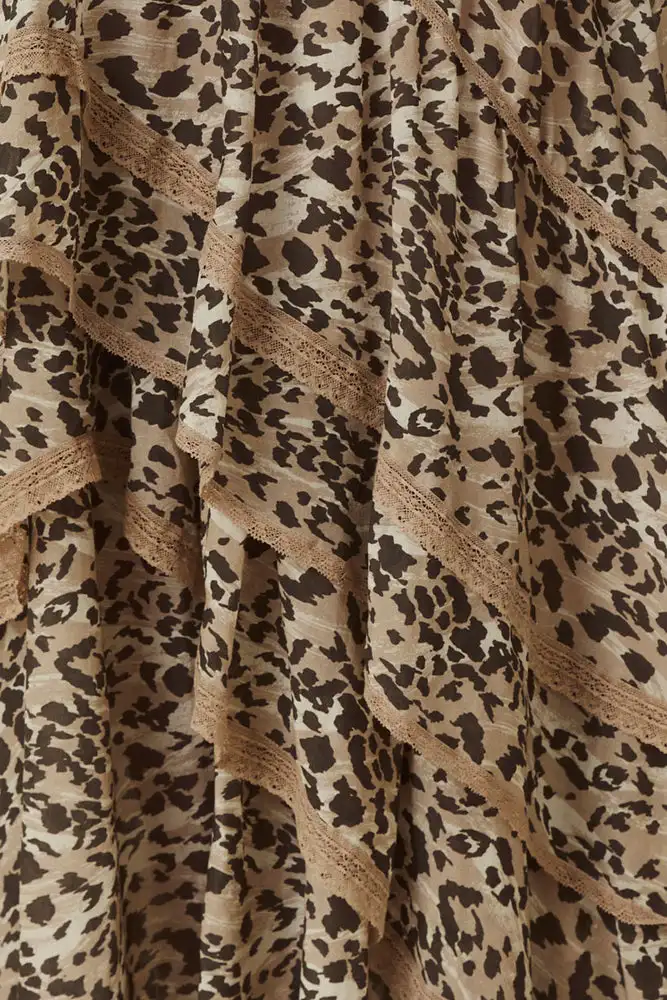 Ootddress Leopard Printed Maxi Skirt Female Ruffled Patchwork Fashion Summer 2025 High Waist Bandage Party Looks Women Long Skirt