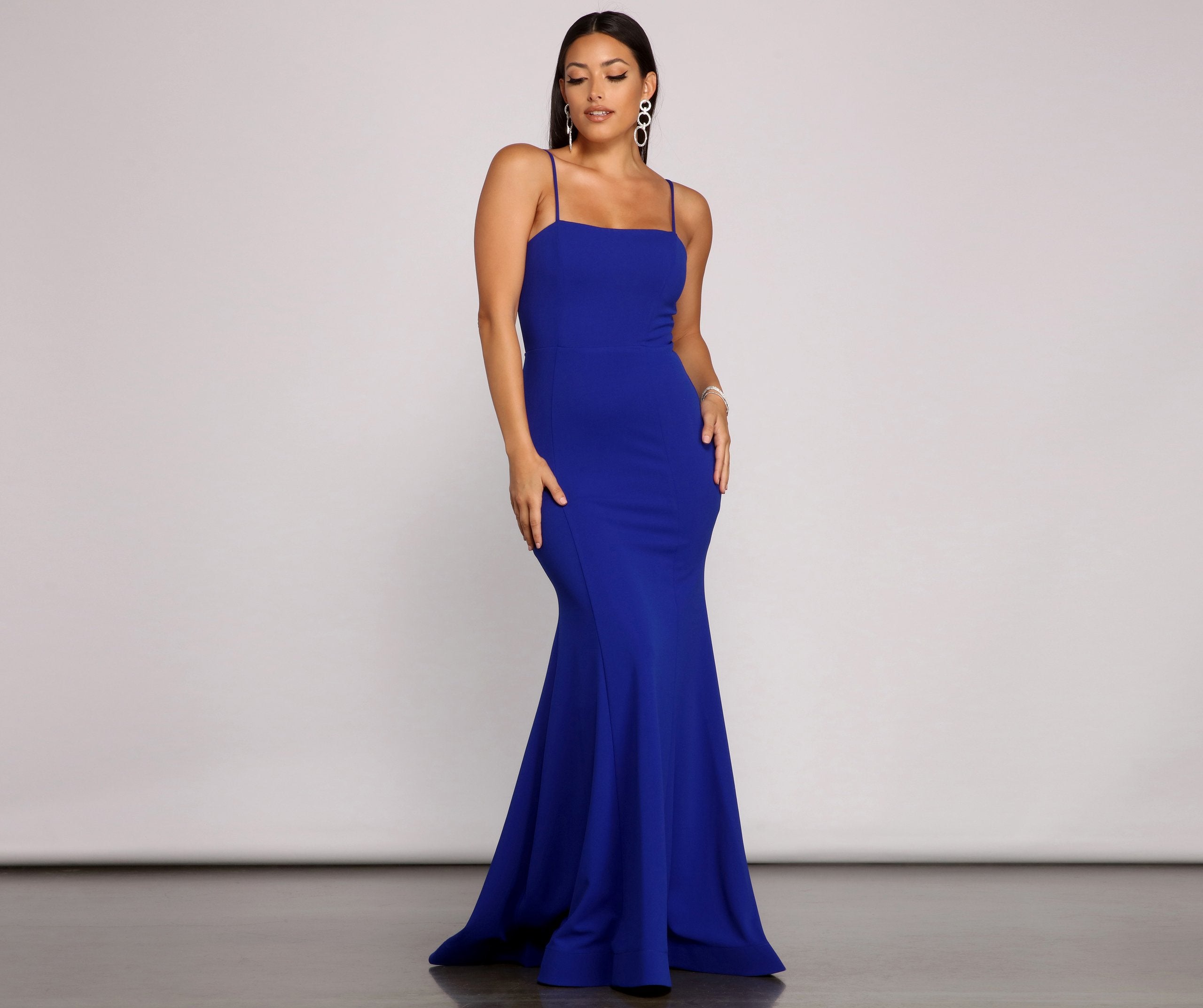 Lace Up Back Mermaid Spaghetti Strap Floor Length Gown