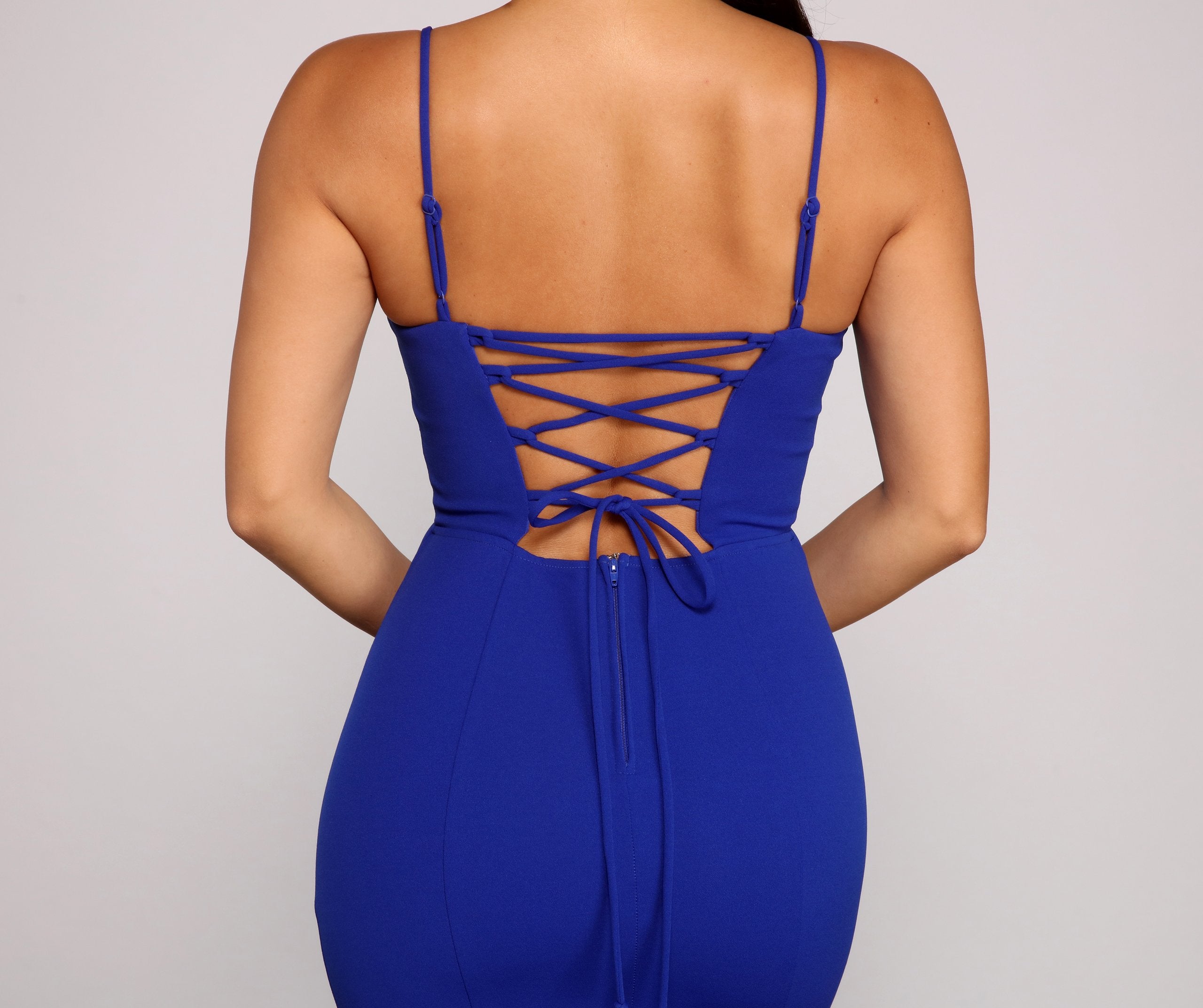 Lace Up Back Mermaid Spaghetti Strap Floor Length Gown