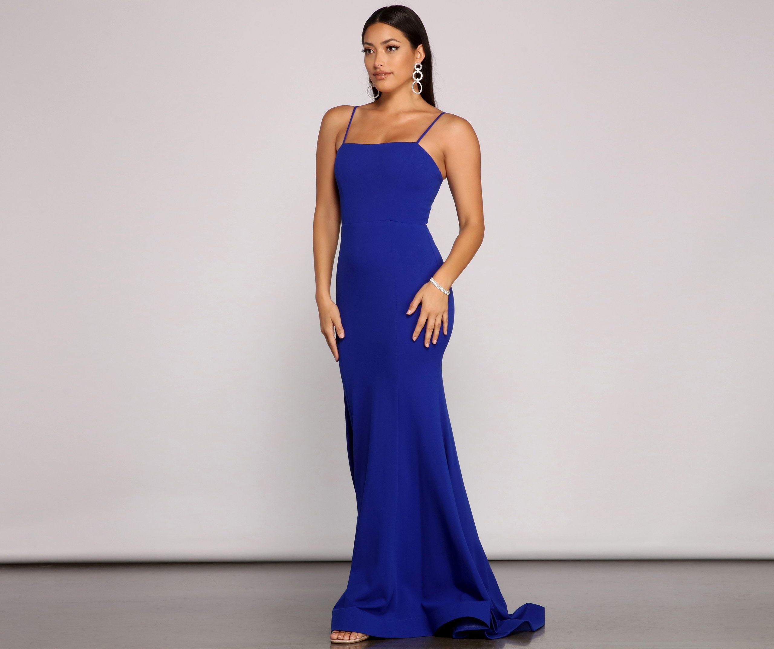 Lace Up Back Mermaid Spaghetti Strap Floor Length Gown