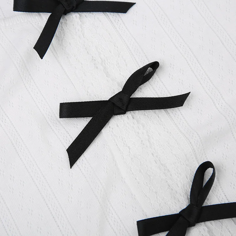 Ootddress Lace Bow Splice Tank Top Women Sexy Hollow Out Slim Sleeveless Shirts Hot Girls Bodycon Fashion Crop Tops Woman Clothing