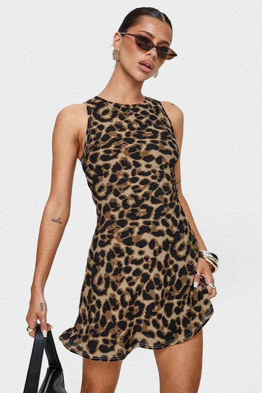 Print Crew Neck Sleeveless Bodycon Mini Dress