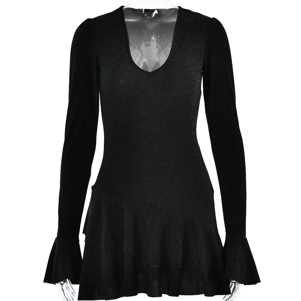 1.jpg Sexy DeepV Brilliant Silk Long Sleeve Dress Women Ruffled Bodycon Mini Dress Female Tight Elegant Party Evening Vestidos
