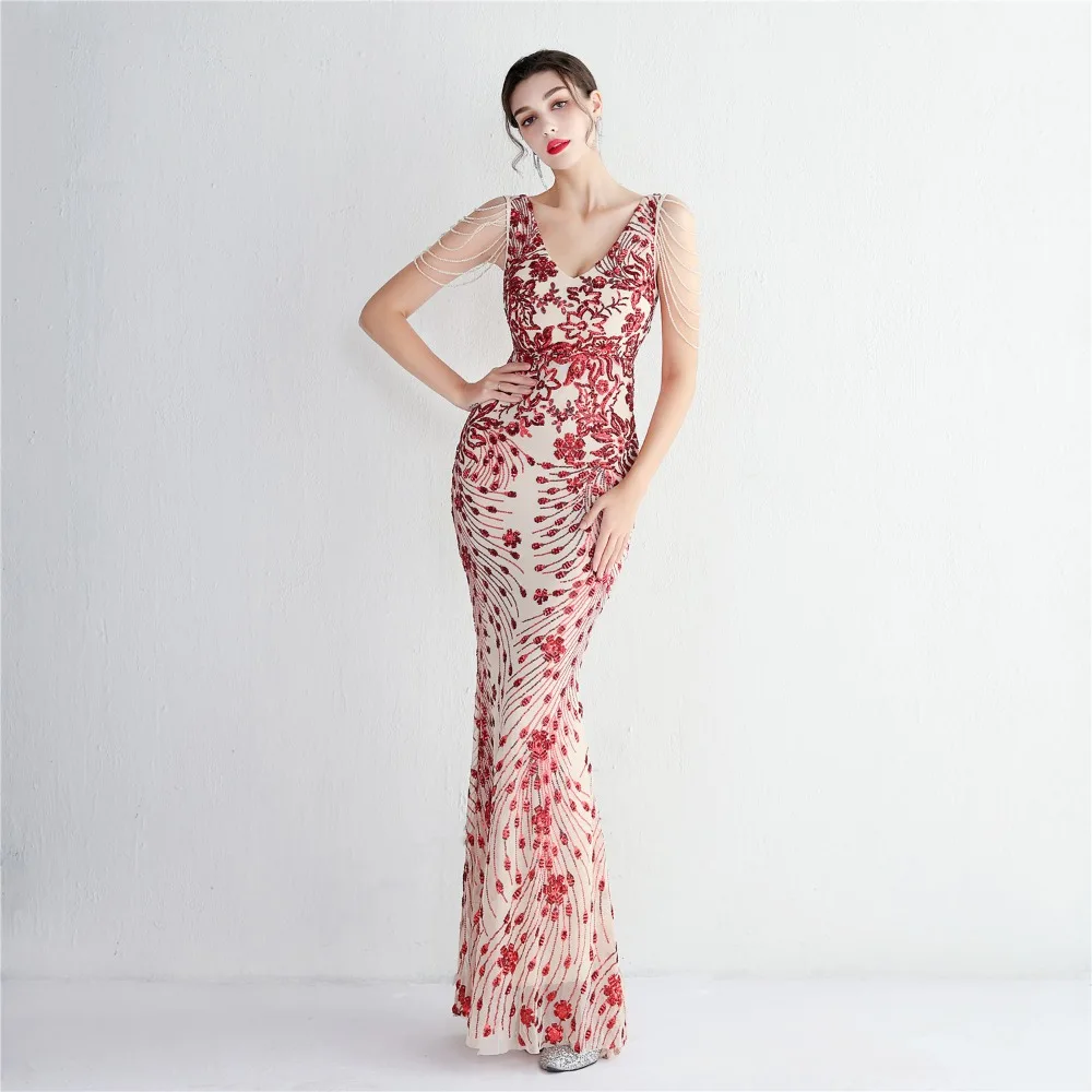 Sexy V-neck Sleeveless Dress with Stones and Crystals Fashion Sequins Tassel Elegant Women Party Dresses High Waisted Long Dress 16 103A0873.jpg