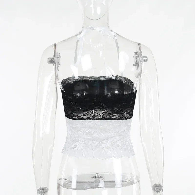 Ootddress Halter Lace See-Through Crop Top Ruffled Contrast Tank Top - Y2K Fashion Patchwork Strapless Sexy Contrast Cropped Top 9 Ootddress Halter Lace See-Through Crop Top Ruffled Contrast Tank Top - Y2K Fashion Patchwork Strapless Sexy Contrast Cropped Top