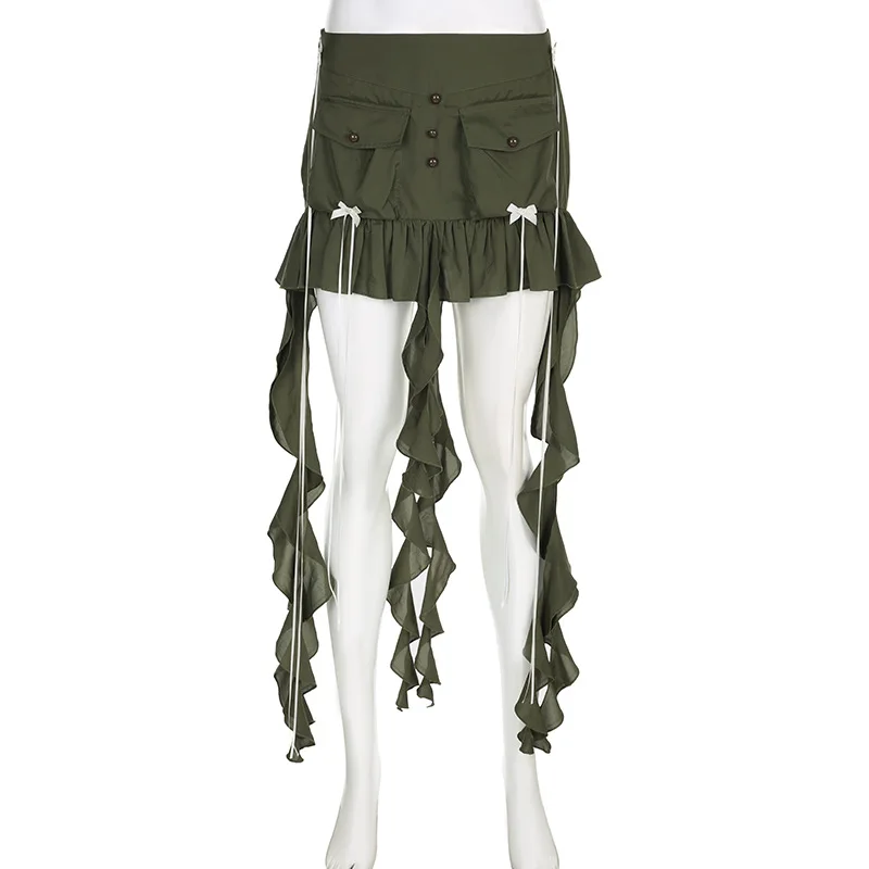 Ootddress Splice Folds Mini Skirt For Women Pocket High Waist Bnadage Skirts Womens 2025 Party Casual Lace Up Slim Skirts Ladies