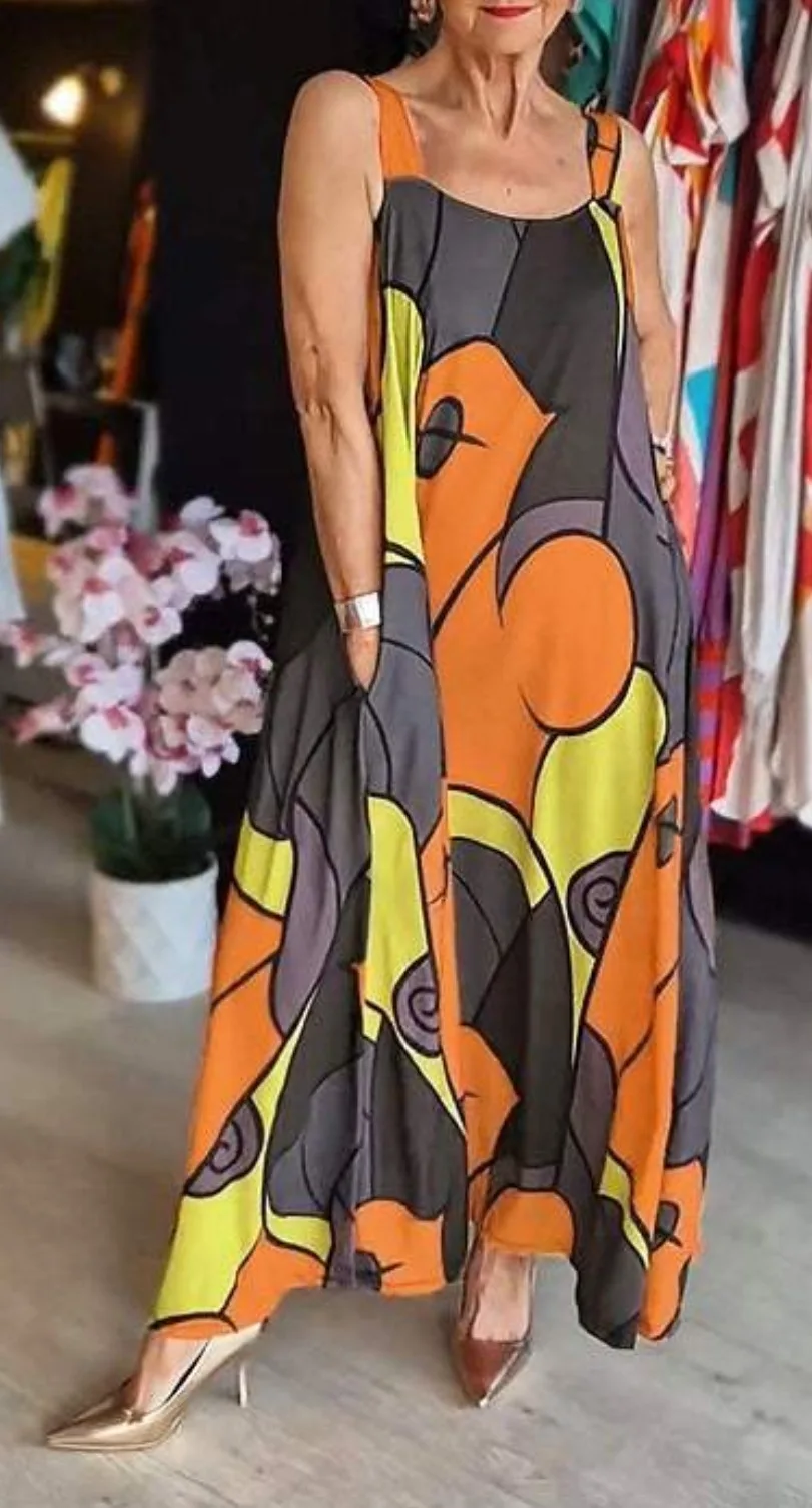 Print Spaghetti Strap Dresses Women Fashion Casual Pocket Loose Long Dress Lady Commuting Clothing Maxi Vestidos 2025 Summer New 14 Print Spaghetti Strap Dresses Women Fashion Casual Pocket Loose Long Dress Lady Commuting Clothing Maxi Vestidos 2025 Summer New